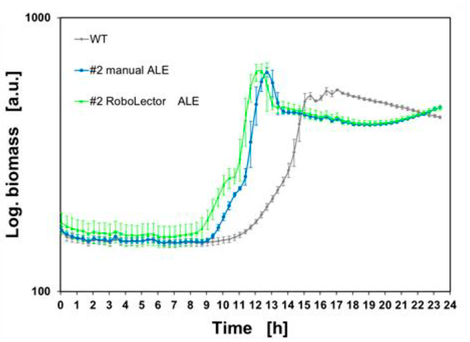 Figure 9 Semi logarithmic presentation of the biomass signal of the wildtype strain