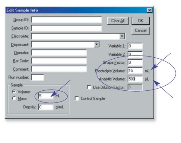 Entering sample information in the Multisizer 3 Software