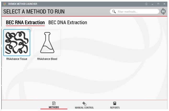 Figure 2. Biomek Method Launcher provided an easy interface to start the method