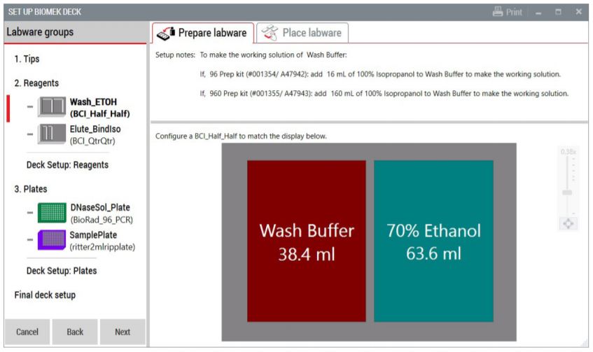 Figure 4. Guided Labware Setup indicates reagent volumes and guides the user for correct deck setup