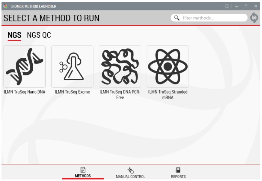 Figure 2. Biomek Method Launcher provides an easy interface to start the method.