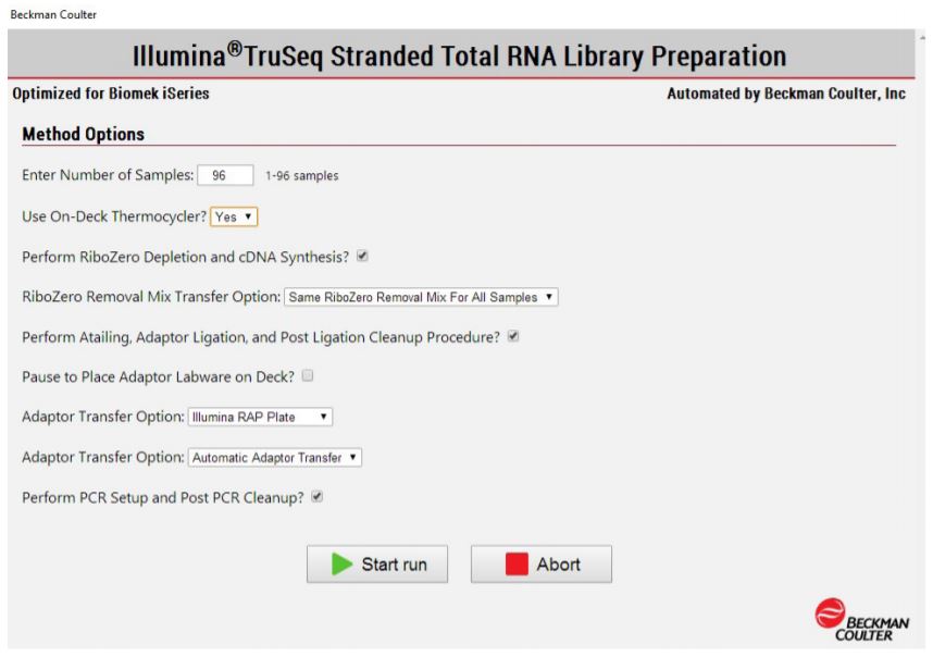 Figure 3. Biomek Method Options Selector indicates sample number and processing options