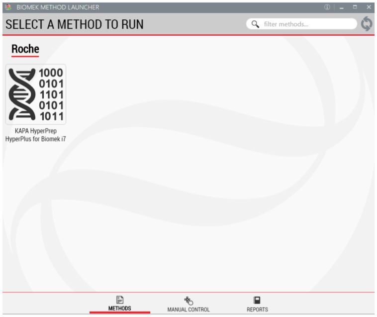Figure 2. Biomek Method Launcher provides an easy interface to launch the method.