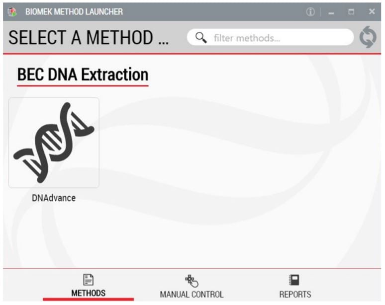 Figure 2. Biomek Method Launcher provides an easy interface to start the method