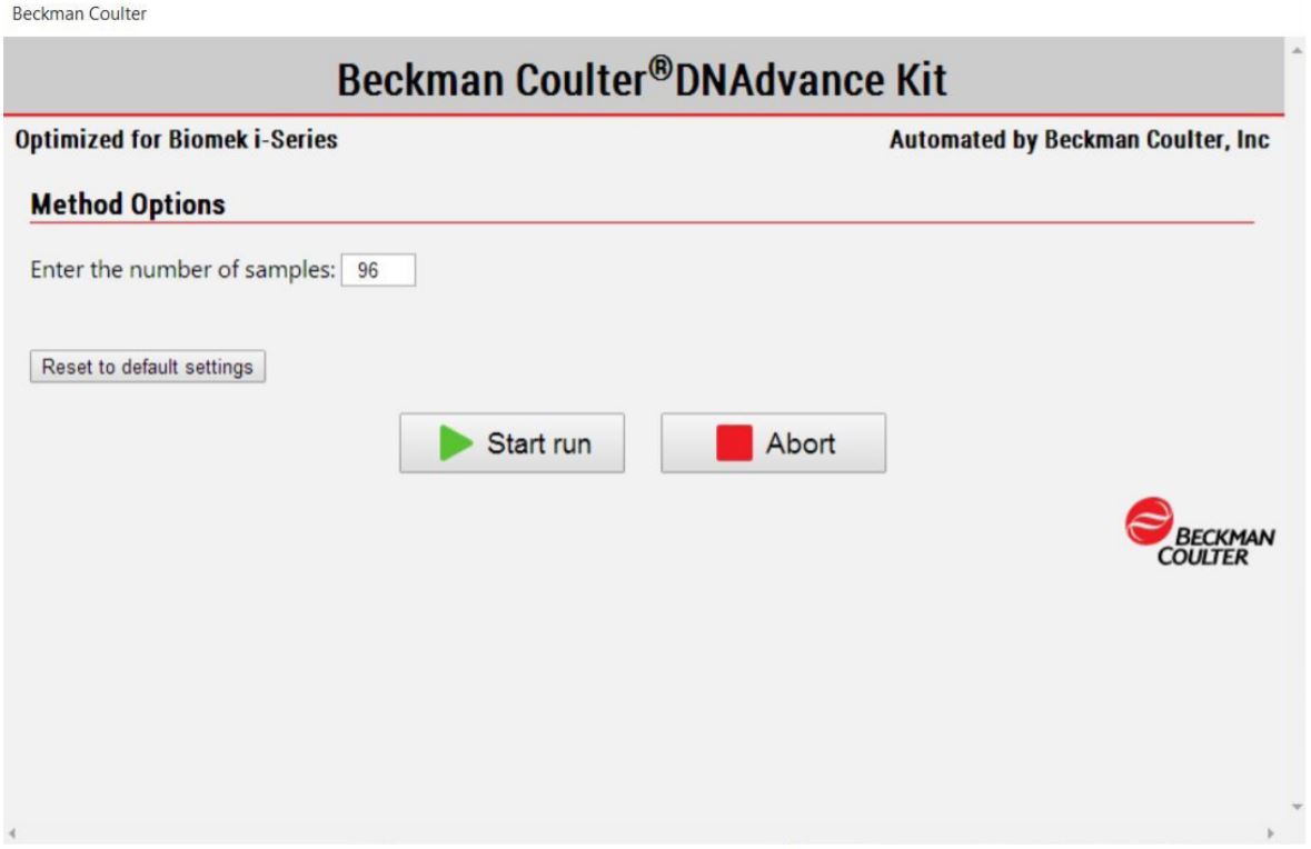 Figure 3. Biomek Method Options Selector indicates sample number and processing options