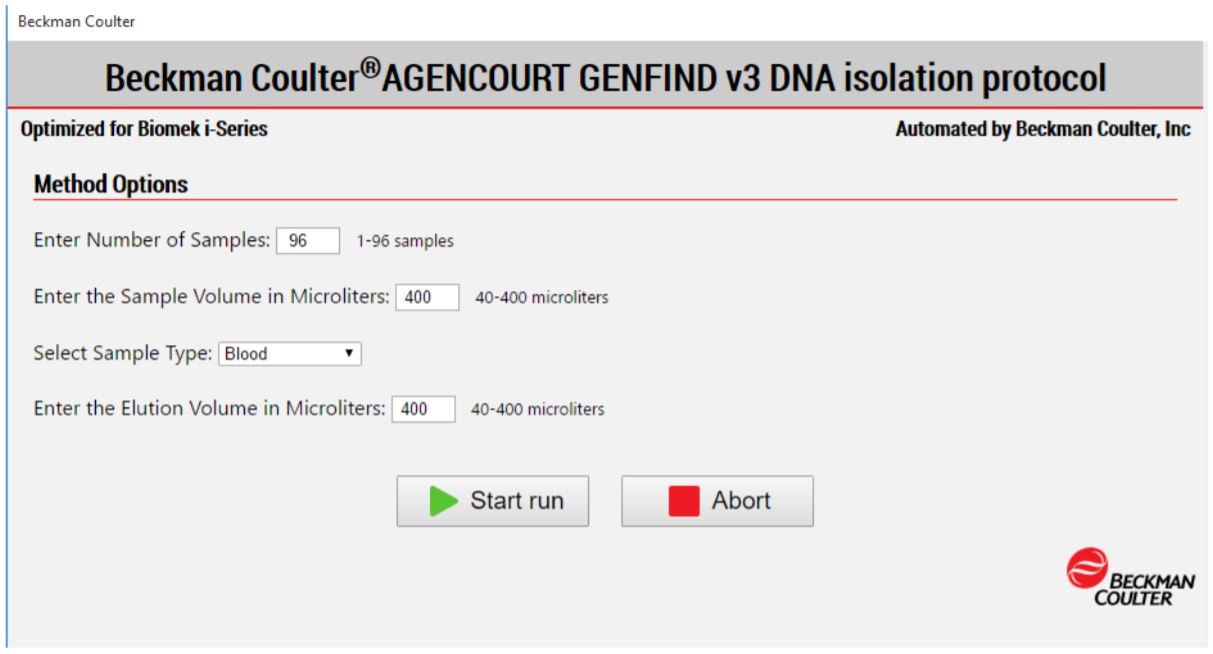 Figure 4. Biomek Method Options Selector indicates sample number and processing options