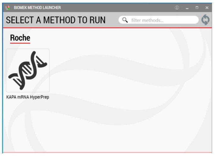 Figure 2 Biomek Method Launcher provides an easy interface to launch the method