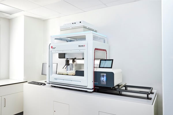 BioLector XT Microbioreactor integrated with the Biomek i5 automated liquid handling system for high-throughput media optimization workflows
