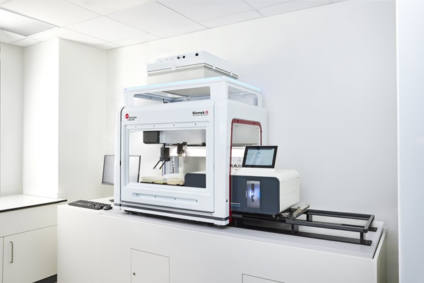 BioLector XT Microbioreactor integrated with the Biomek i5 automated liquid handling system for high-throughput media optimization workflows