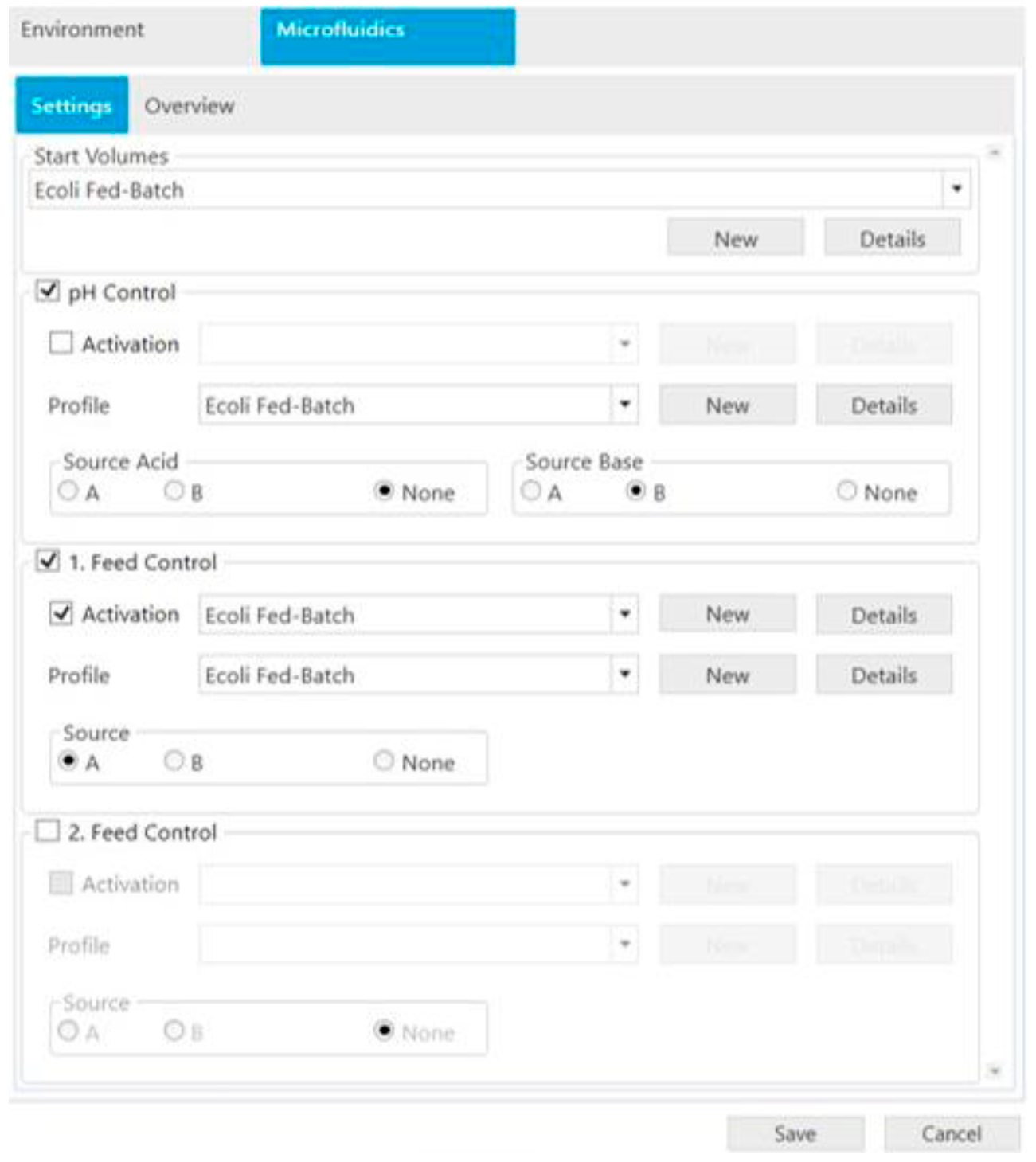 Figure 9 Microfluidic settings menu