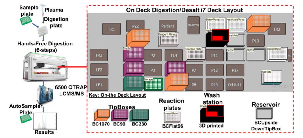 Figure 2. Robotic digestion and desalting steps on the Biomek i7 automated work station.