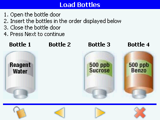 loading bottles screen in the anatel pat700