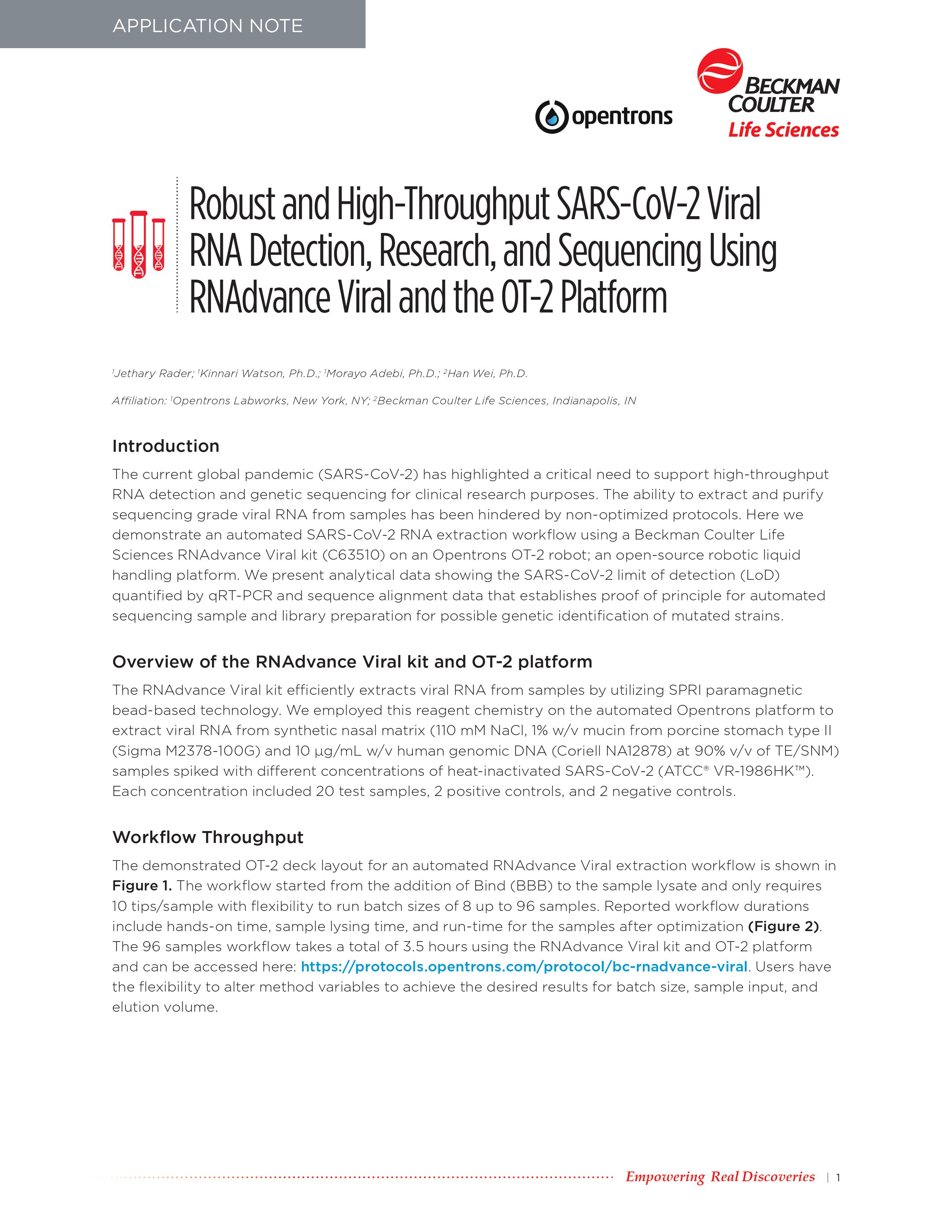 RNAdvance Viral and the OT-2 Platform