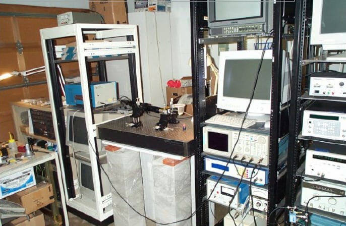 Research instrumentation in the original Picoliter liquid handling startup lab in Cupertino, CA