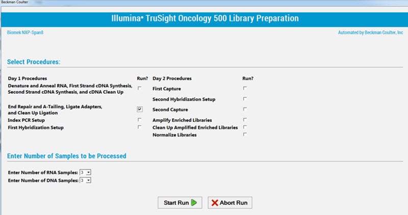 Figure 4. Biomek Method Options Selector enables us to select the desired workflow, sample number, and a variety of workflow customization options