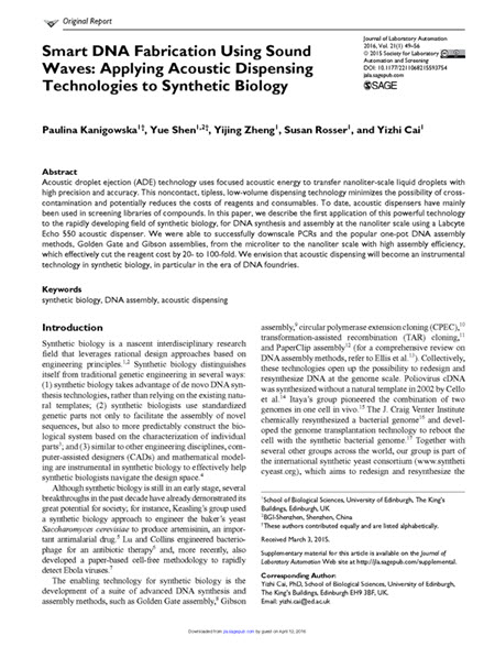 Smart DNA Fabrication Using Sound Waves: Applying Acoustic Dispensing Technologies to Synthetic Biology