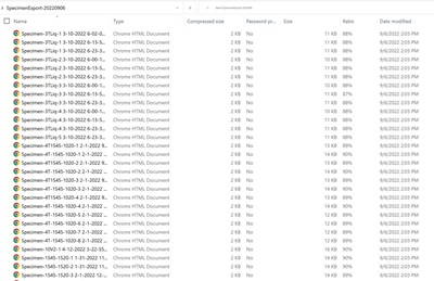 Example of exported Specimen report by Instrument