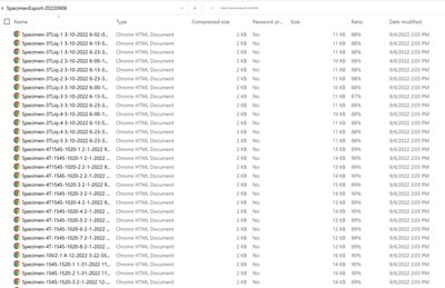 Example of exported Specimen report by Instrument