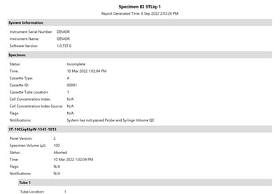 Example of Specimen Report