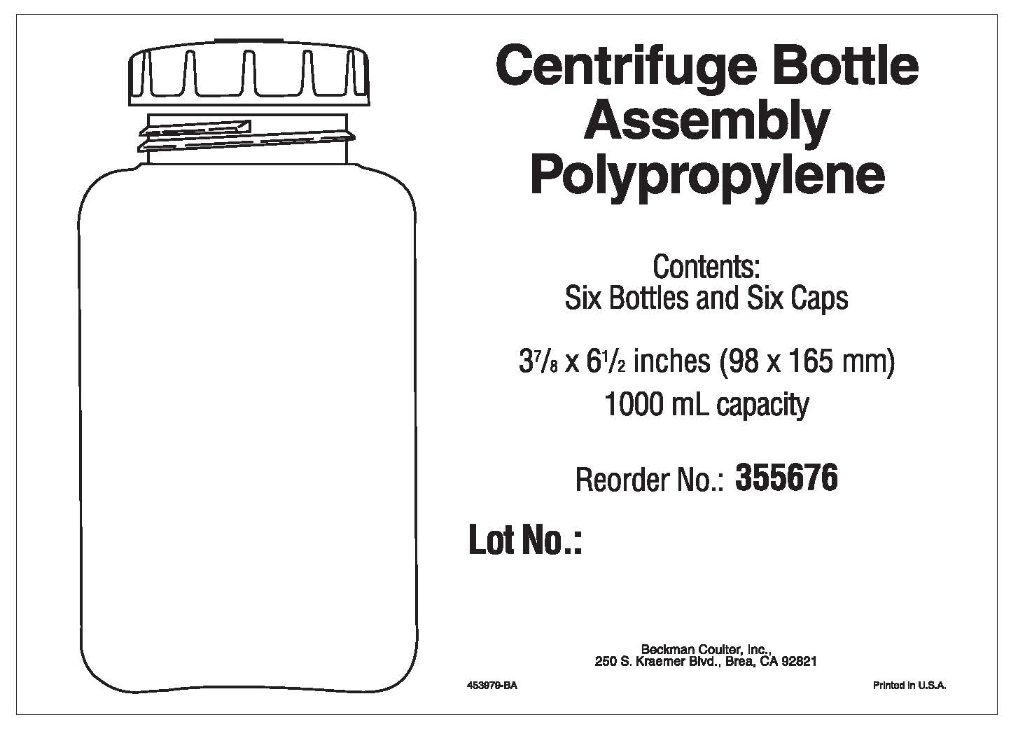 1L (1000mL), Polypropylene Bottle with Screw-On Cap, 97 x 167mm - 6Pk