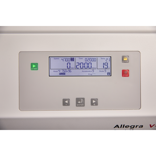 A view of the Allegra V-15R benchtop centrifuge's control panel