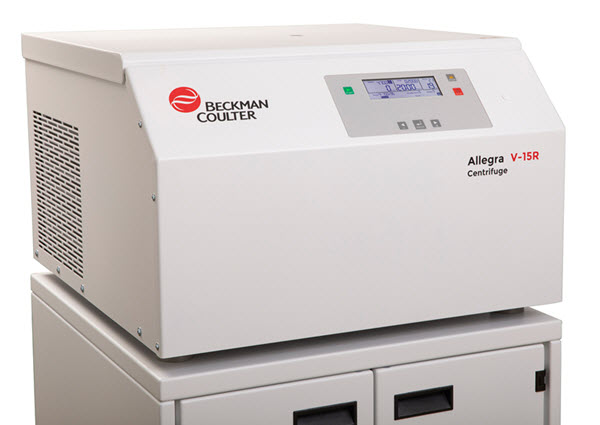 A cropped image of Allegra V-15R Benchtop Centrifuge on its special mobile cart