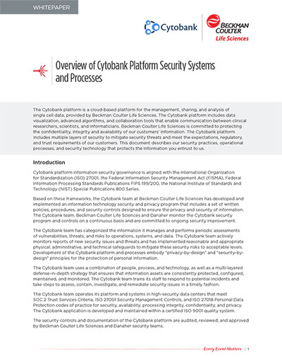 Overview of Cytobank Platform Security Systems and Processes - Whitepaper front page