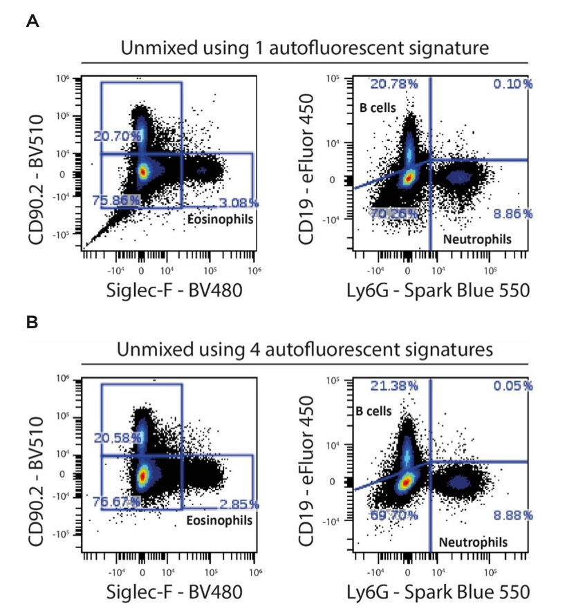 Spectral unmixing with multiple autofluorescent signatures