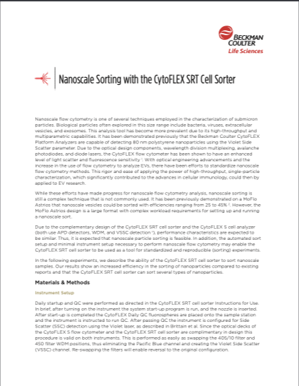 Nanoscale Sorting with the CytoFLEX SRT Cell Sorter