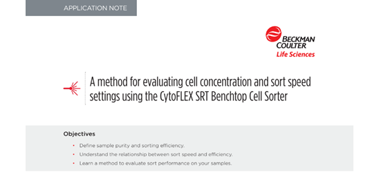A method for evaluating cell concentration and sort speed settings using the CytoFLEX SRT Benchtop Cell Sorter Preview