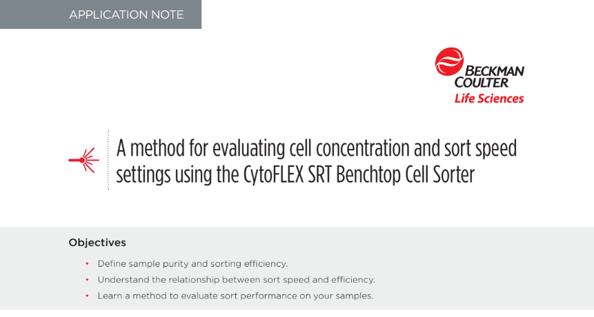 A method for evaluating cell concentration and sort speed settings using the CytoFLEX SRT Benchtop Cell Sorter Preview