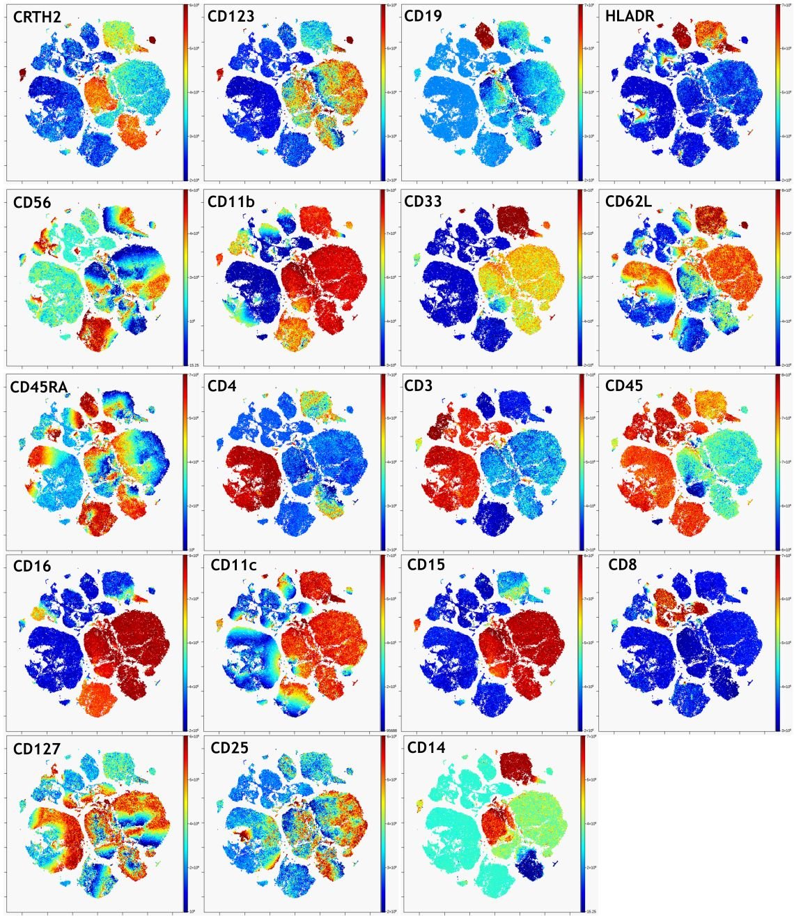 viSNE Visualization of 20–color flow cytometry data