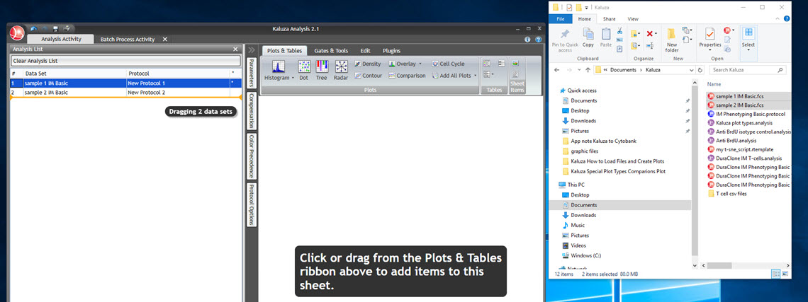Kaluza Analysis Software drag and drop files to open