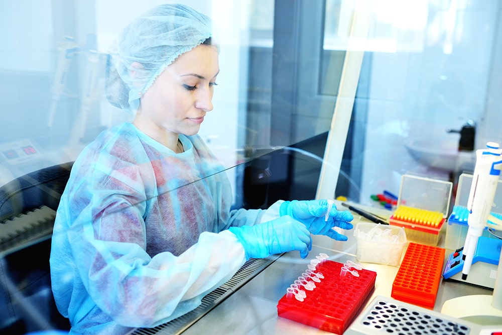 Scientist works in a sterile NGS laboratory