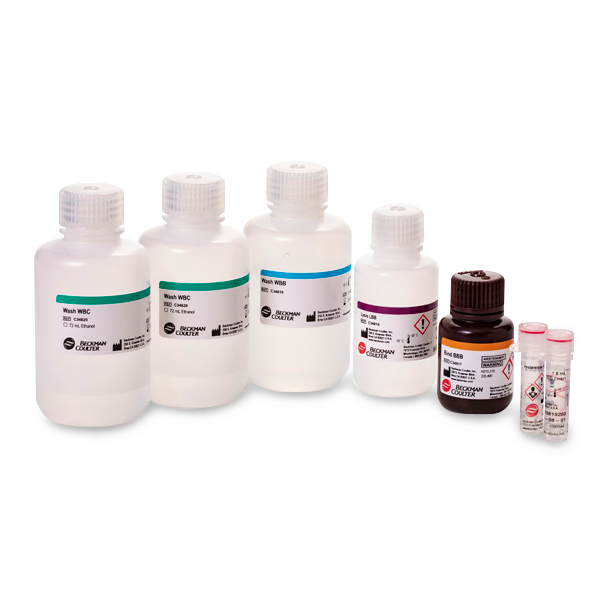 Assorted DNA extraction reagent bottles and tubes