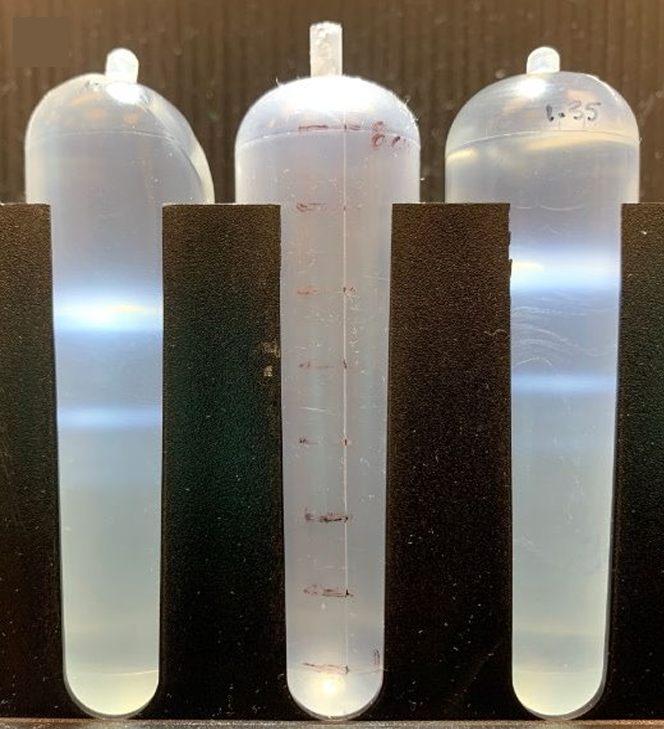 Empty and full AAV separation after centrifugation in a continuous CsCl gradient.