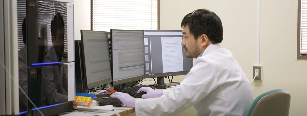 Lab technician working on computer